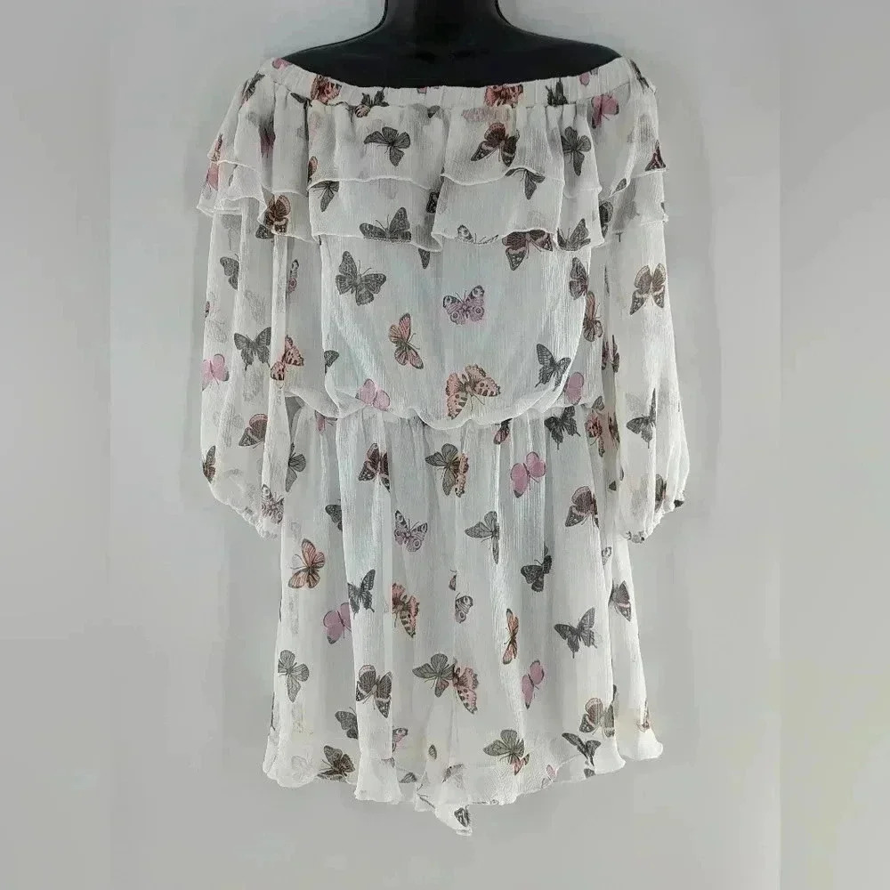 Floral Butterfly Print Off-Shoulder Jumpsuit